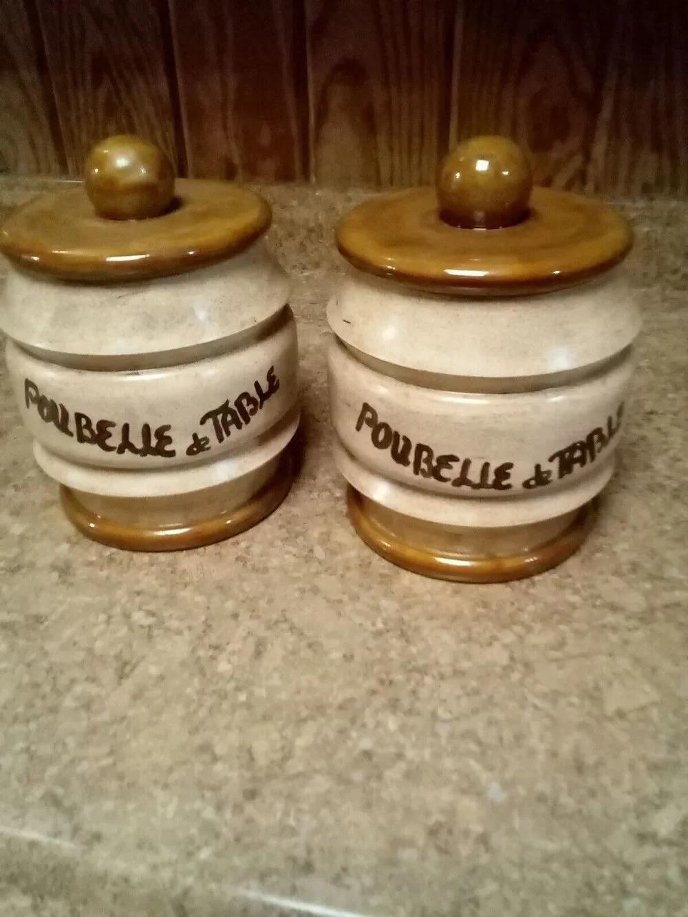 poubelle de table Vintage Beige Brown Pottery Canister Jar Set